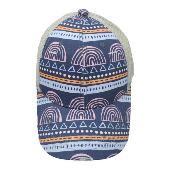 Latched Mama Rainbow Geometric Distressed Ponytail Mesh Strapback Cap Hat NEW - Picture 1 of 12